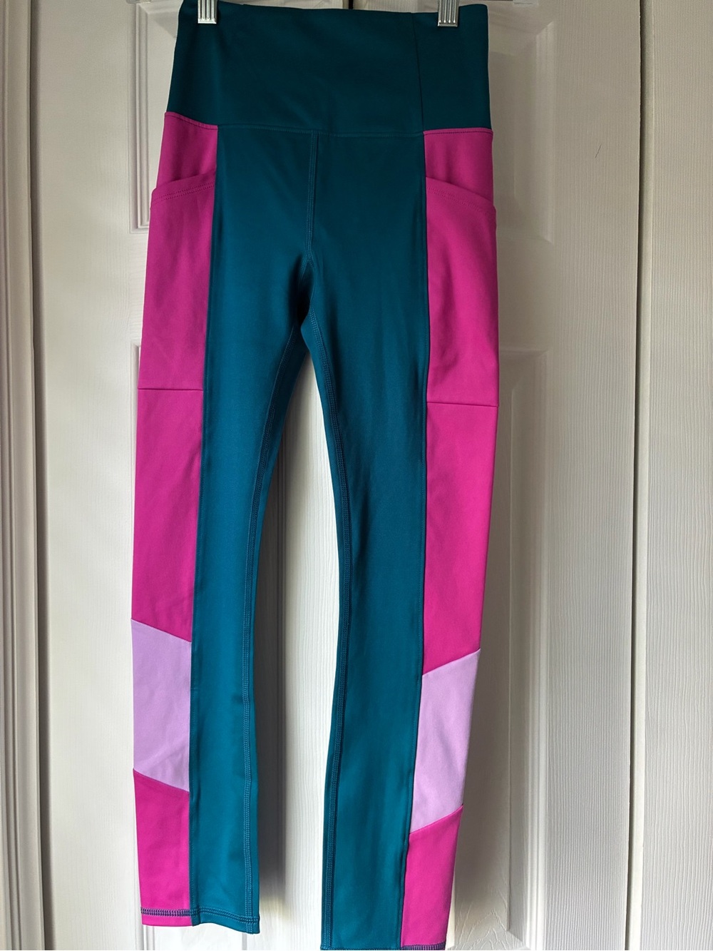 Lou & Grey Teal Leggings with Pink Colorblock Panels